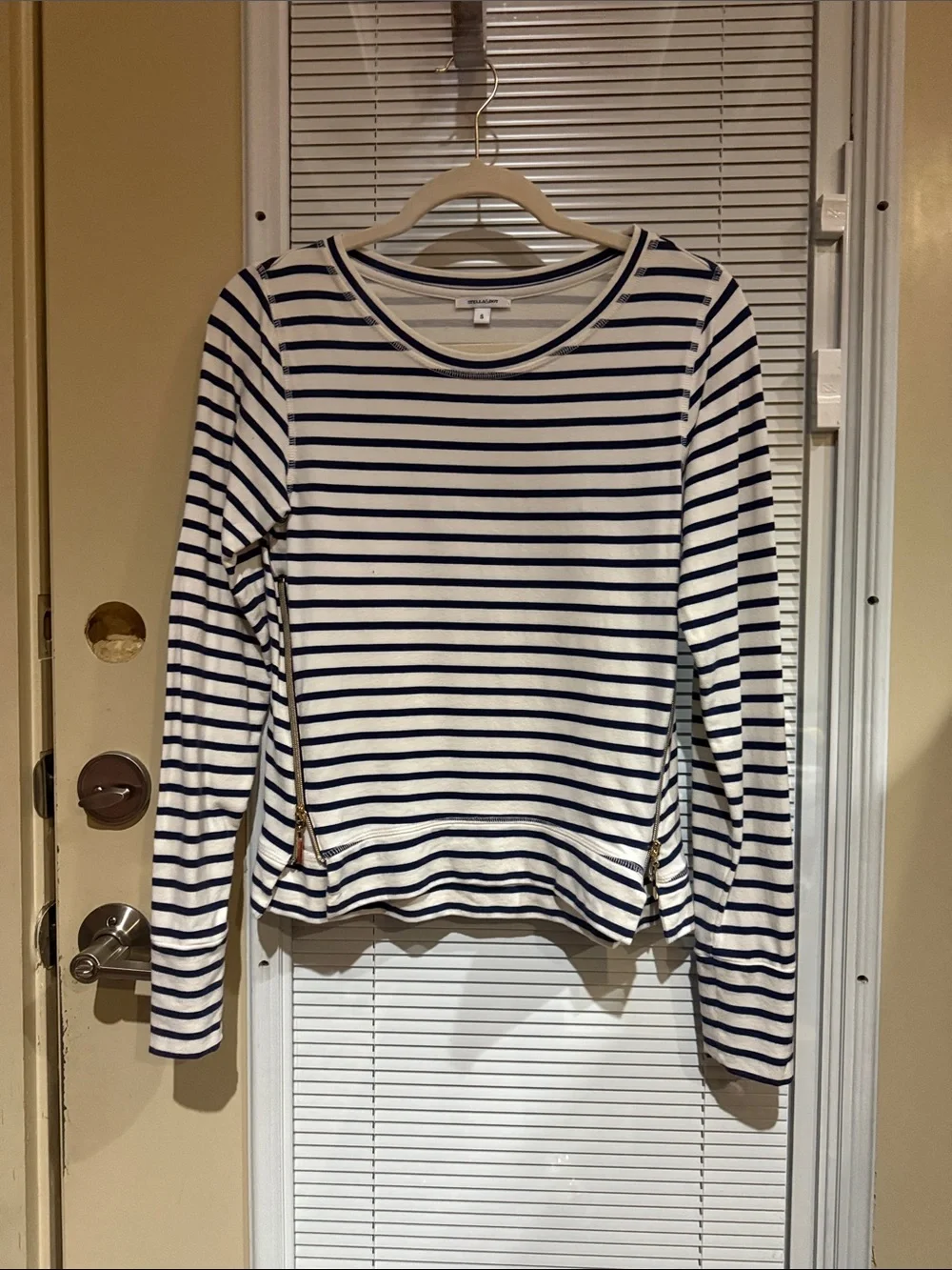 Stella & Dot Navy and White Striped Long-Sleeve Top
